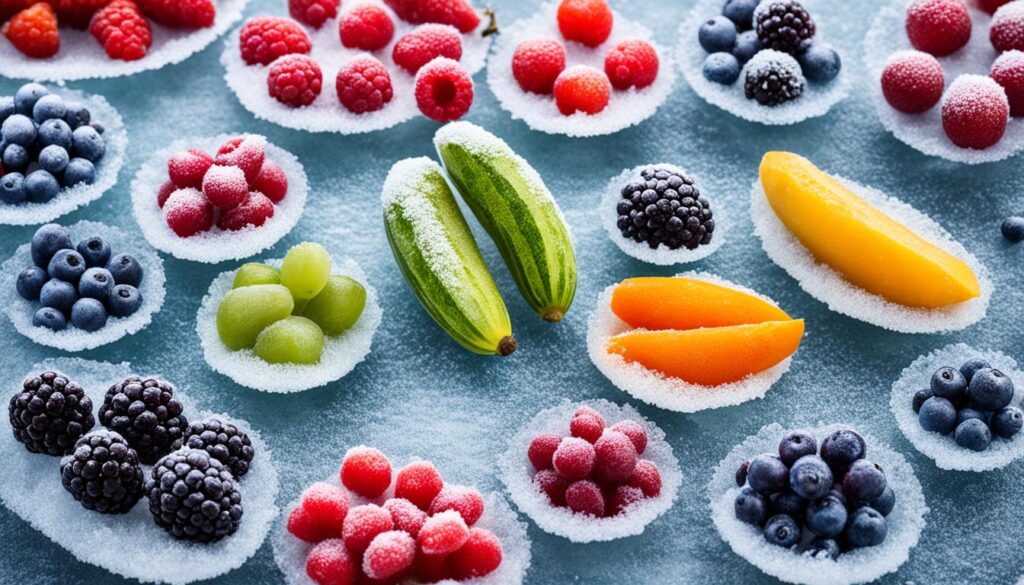 Gefriergeeignetes Obst und Tiefkühlgemüse